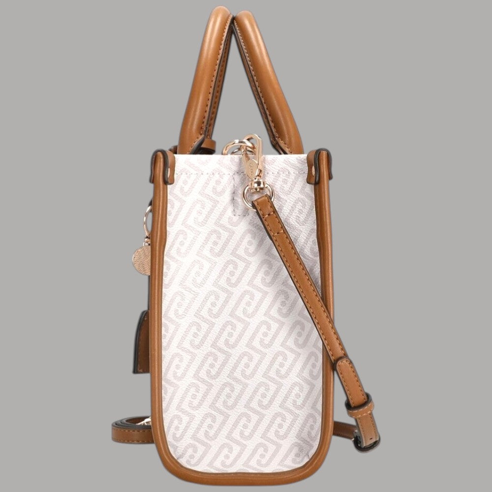 Borsa a mano monogram naturale con tracolla in cuoio, manici doppi e tasca interna