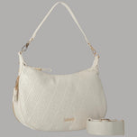 Borsa a spalla panna con monogramma e taschina applicata removibile