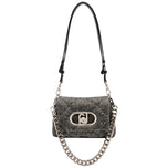 Borsa piccola LaPuffy in tessuto chevron nero e bianco con tracolla a catena