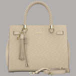 Borsa shopping Liu Jo beige con manici intrecciati e nappa, chiusura a zip