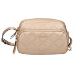 Borsa tracolla camera case oro con rilievo logo e chiusura zip, tracolla a catena