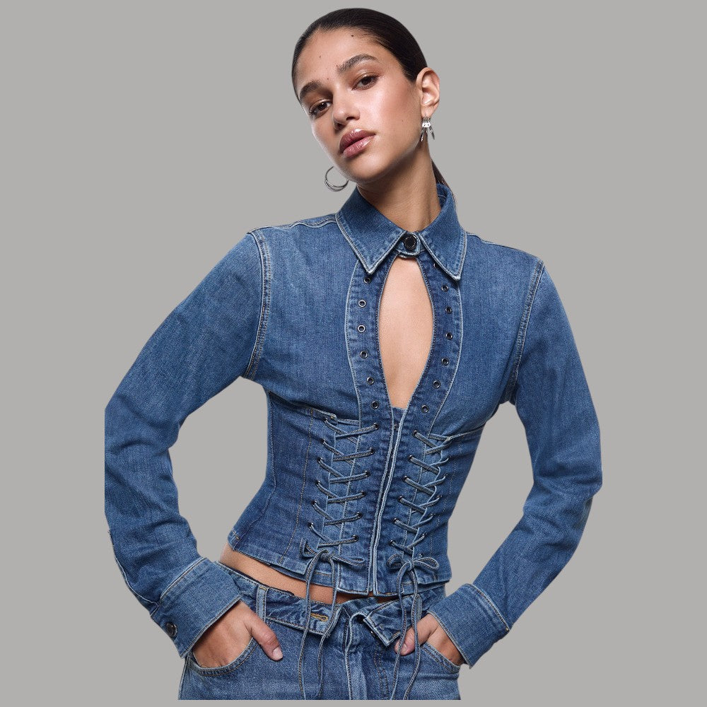 Liu Jo camicia in denim con stringhe UA6507D0399 - Prodotti di Classe