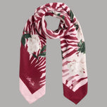 Foulard Liu Jo 120x120 lampone: zebrato bianco, fiori bianchi e foglie verdi