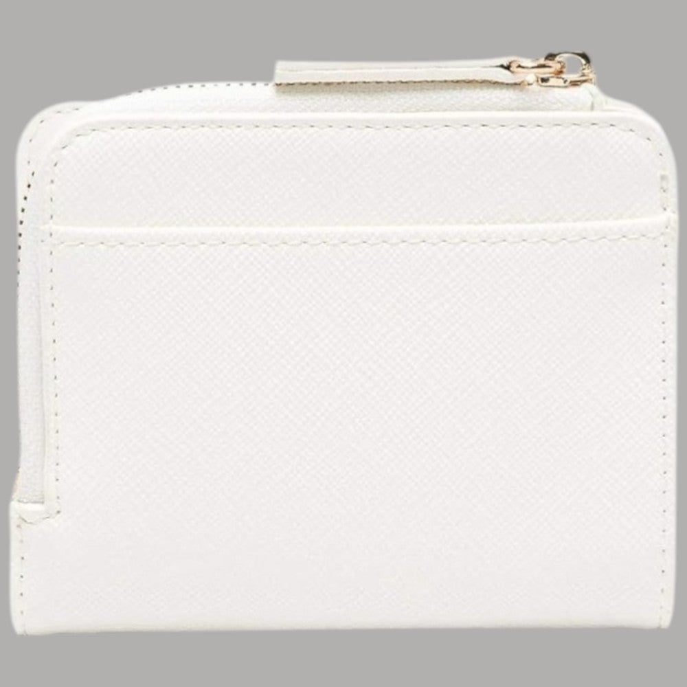 Portafoglio piccolo donna crema in saffiano con chiusura lampo e logo rilievo