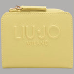 Portafoglio piccolo donna in saffiano giallo avocado con logo in rilievo e zip