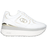 Sneakers platform bianche con maxi suola grigia e logo ovale sul lato