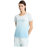 T-shirt Liu Jo azzurra con logo in strass e scollo rotondo a maniche corte