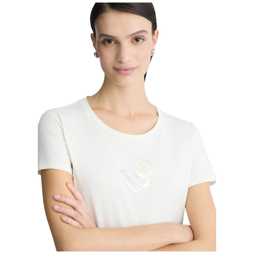 Liu Jo t-shirt panna logo con strass TA5170JS923 M9283 T-shirt Liu Jo