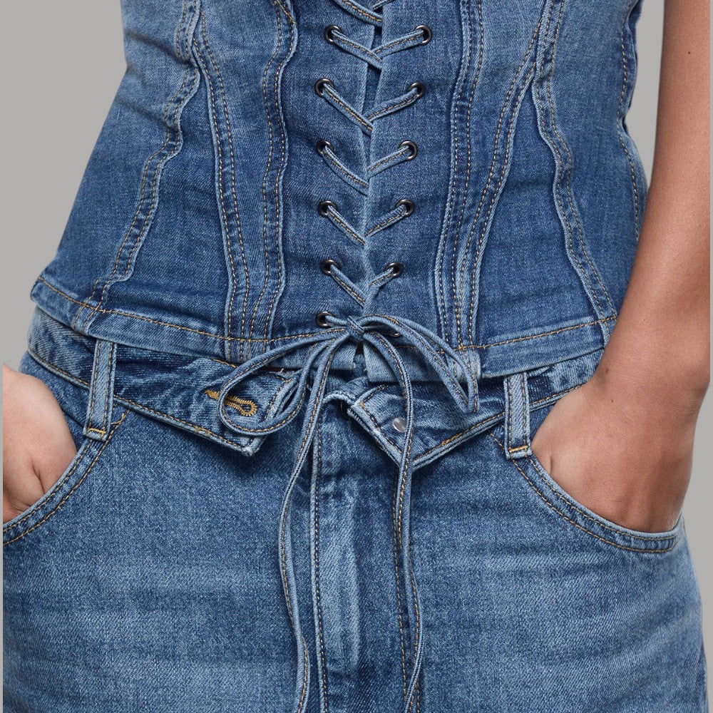 Liu Jo top bustier in denim con intreccio UA6506D0399 - Prodotti di Classe