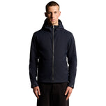 Giacca softshell impermeabile blu scuro con cappuccio e zip frontale
