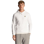 Felpa con cappuccio bianca Lyle & Scott, tasca a marsupio, coulisse e logo giallo