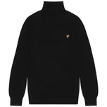 Maglione collo alto nero in merino con logo giallo sul petto.