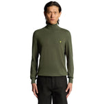 Maglione dolcevita verde in merino con logo a farfalla sul petto