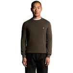 Pullover girocollo in merino cioccolata, logo ricamato sul petto, maniche lunghe
