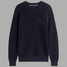 Maglioncino Tommy Hilfiger blu scuro in maglia, girocollo a coste e logo