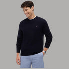 Maglioncino Tommy Hilfiger in cotone blu scuro, girocollo, logo sul petto