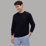 Maglioncino Tommy Hilfiger in cotone blu scuro, girocollo, logo sul petto
