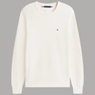 Maglioncino Tommy Hilfiger girocollo avorio a maniche lunghe, logo sul petto
