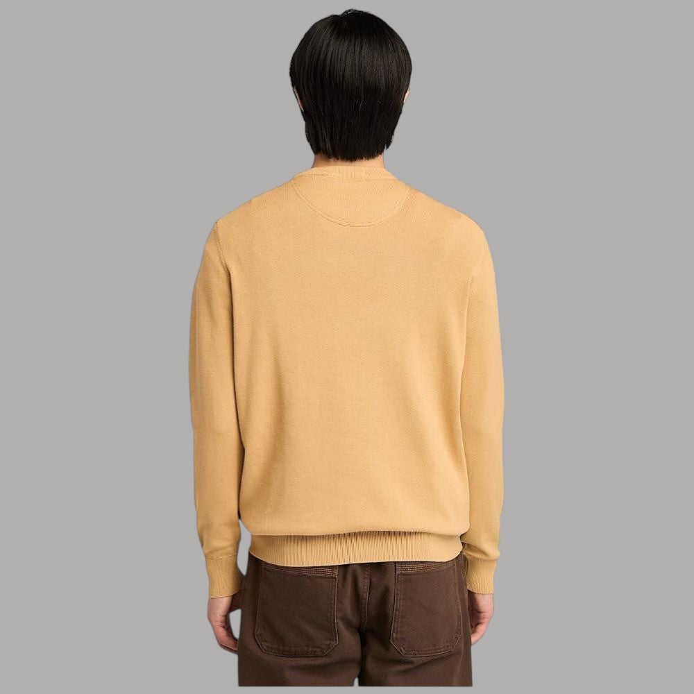 Maglia uomo in cotone marrone chiaro, vista posteriore con girocollo a coste