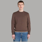 Maglia uomo in cotone marrone scuro, girocollo a coste con logo sul petto