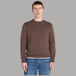 Maglia uomo in cotone marrone scuro, girocollo a coste con logo sul petto