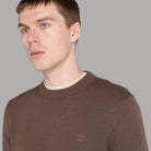 Maglia uomo in cotone marrone scuro, dettaglio logo sul petto e girocollo