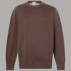 Maglia uomo in cotone marrone scuro, girocollo e logo timbro sul petto