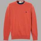 Maglia girocollo corallo in cotone con logo ricamato sul petto