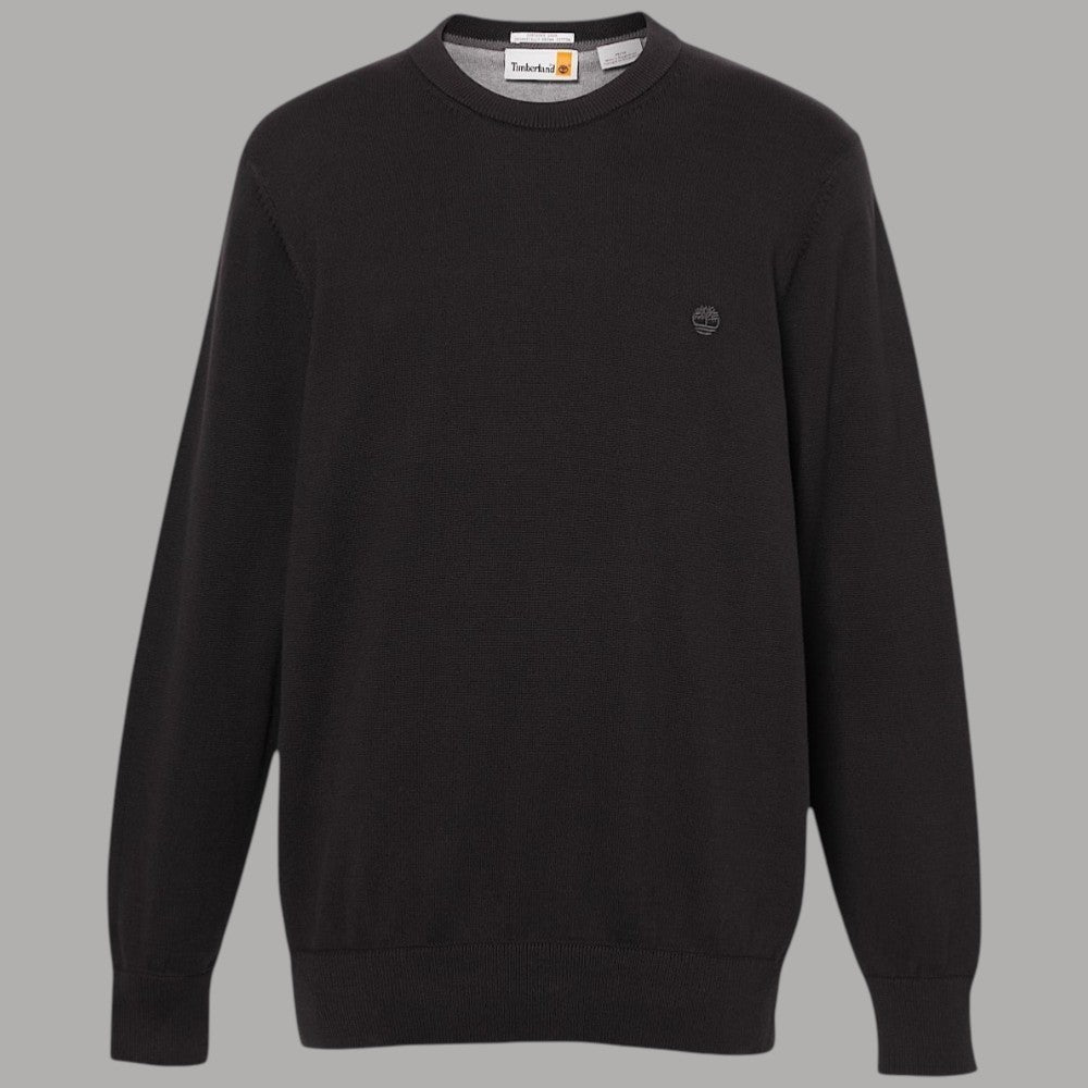 Maglia girocollo nera in cotone con logo sul petto e maniche lunghe