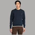 Maglia girocollo blu navy in cotone con logo sul petto