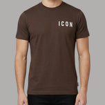 Maglietta da uomo in cotone marrone scuro con logo ICON frontale