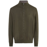 Cardigan full zip verde oliva con collo alto e maniche lunghe