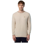 Maglione pullover beige in misto cashmere con logo sul petto