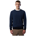 Maglione uomo pullover blu a girocollo, maniche lunghe, bordo a coste