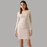 Maglione donna beige con motivo 4G in rilievo, girocollo e maniche lunghe