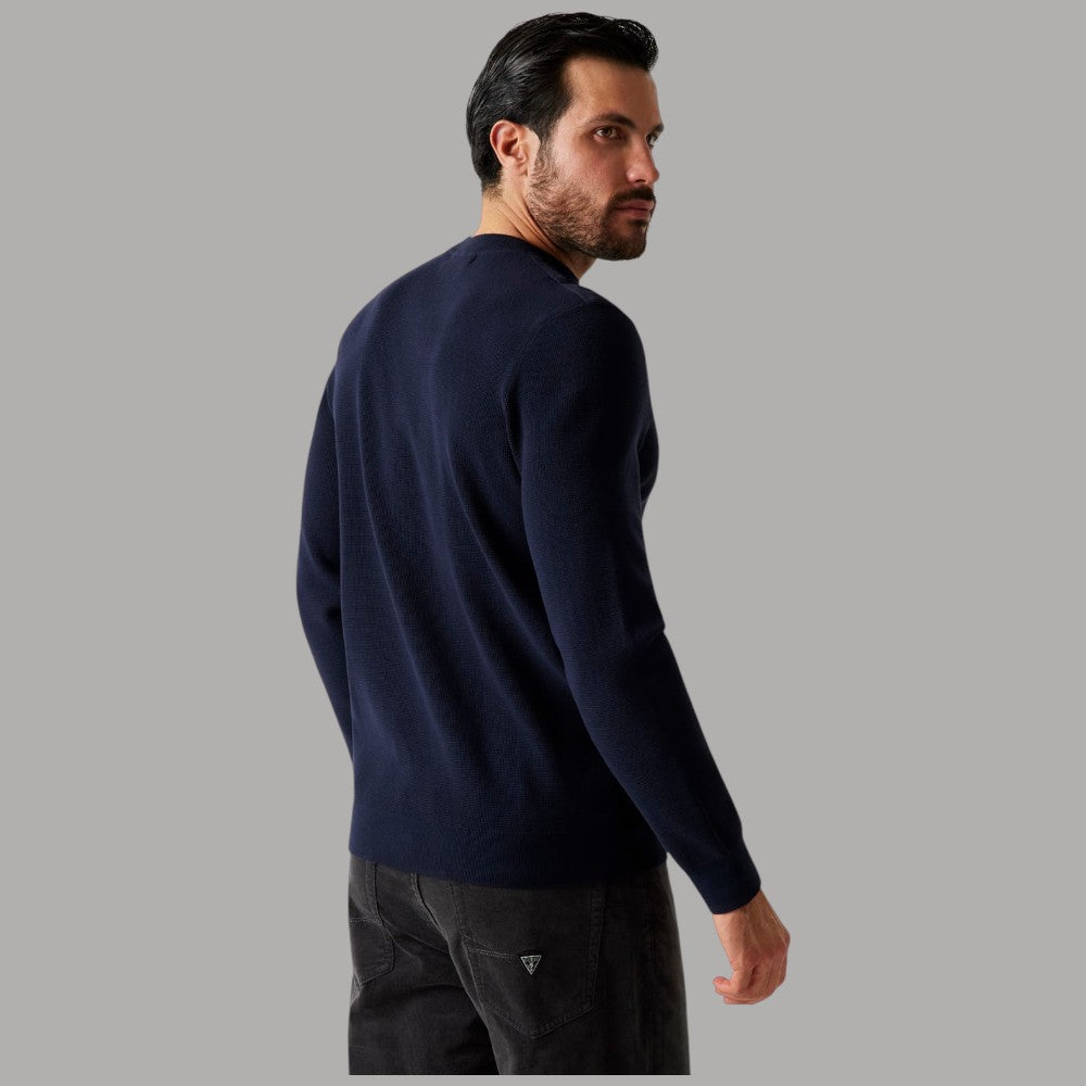Pullover Guess blu uomo girocollo in maglia con maniche lunghe
