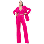Pantaloni a vita alta fucsia con gamba ampia e chiusura frontale