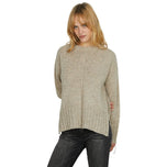 Maglione pullover beige a maniche lunghe, scollo tondo e bordi a costine