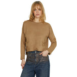Pullover donna coccio, maniche lunghe, scollo tondo, tasche laterali