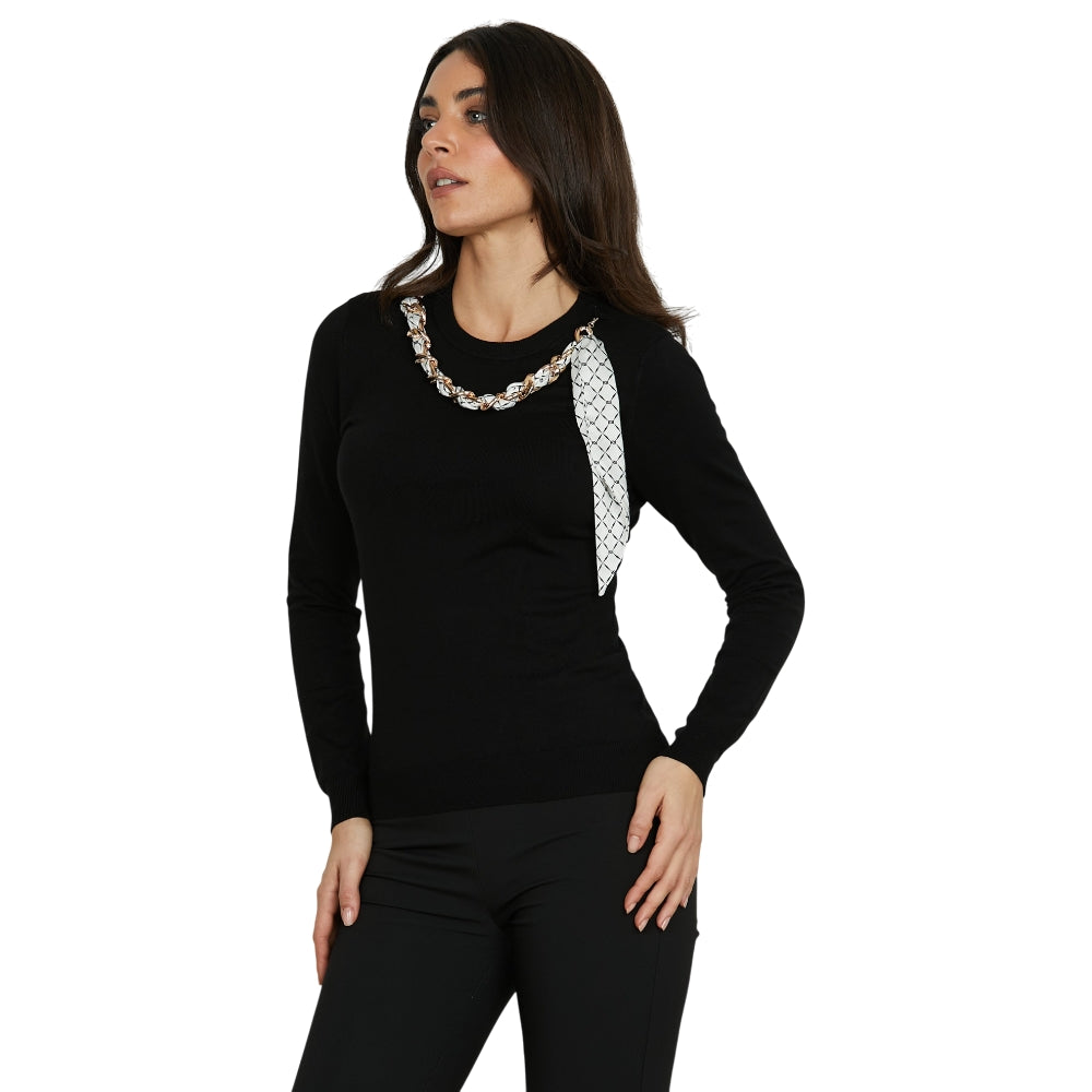 Relish pullover nero con catena foulard ISOTTA RDA2502054018 Maglieria Relish