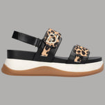 Sandali platform neri con inserti leopardati e fibbie monogramma