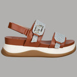 Sandali Liu Jo FIONA 02 con plateau, cinturino marrone e fascia denim chiaro