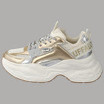 Scarpe platform beige-crema con lacci, dettagli a rete e banda BUFFALO