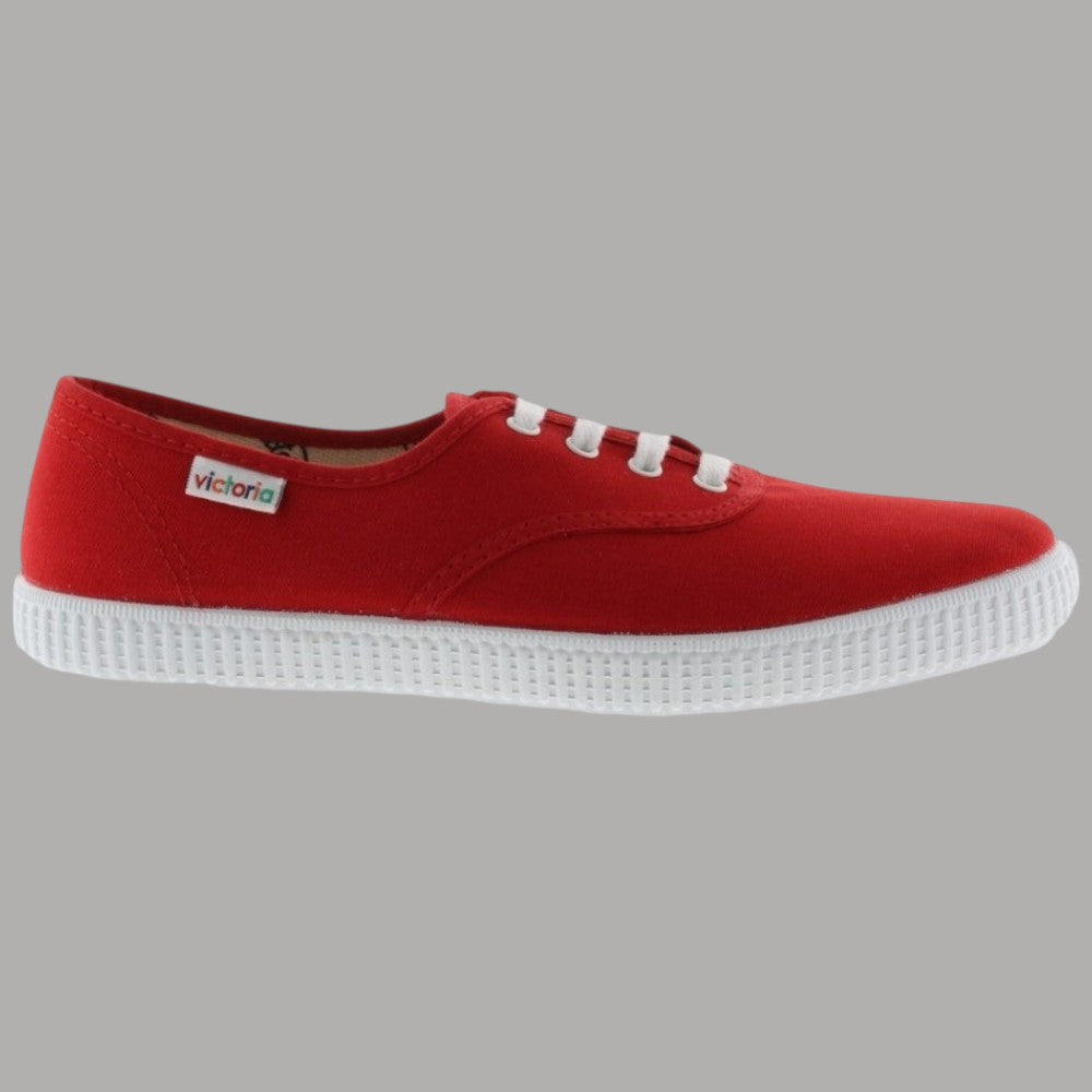 Scarpe in tela Victoria rosse con lacci bianchi e suola bianca