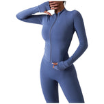 Felpa sportiva blu con zip frontale e collo alto, maniche lunghe