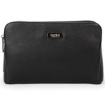 Pochette da uomo nera in pelle, con lucchetto e zip frontale