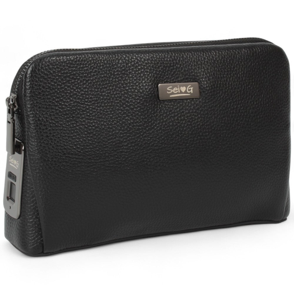 Sei G pochette nera da uomo con lucchetto ID Borselli SEI G