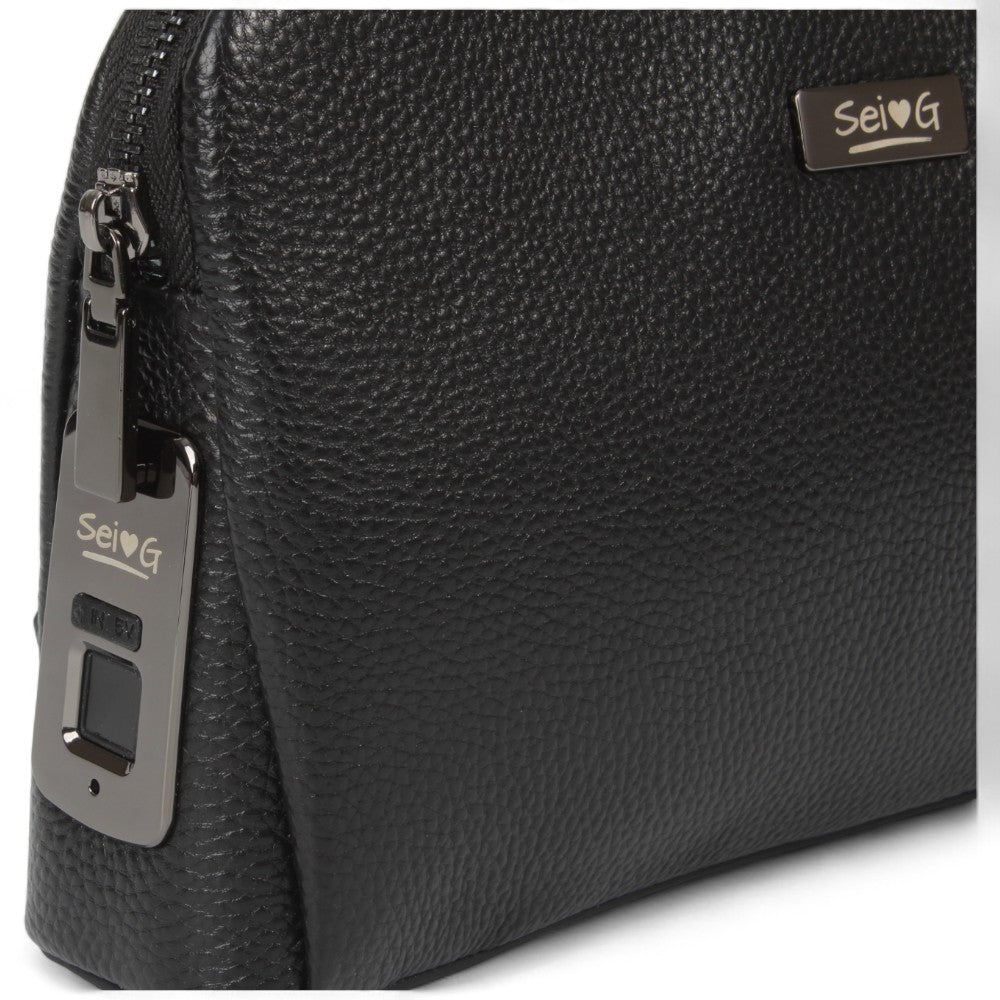 Sei G pochette nera da uomo con lucchetto ID Borselli SEI G