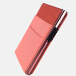 Portacarte rosa in alluminio con chiusura laterale e tasca elastica