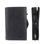 Portacarte safe magnetico in pelle nera, vano carte con supporto ripiegabile